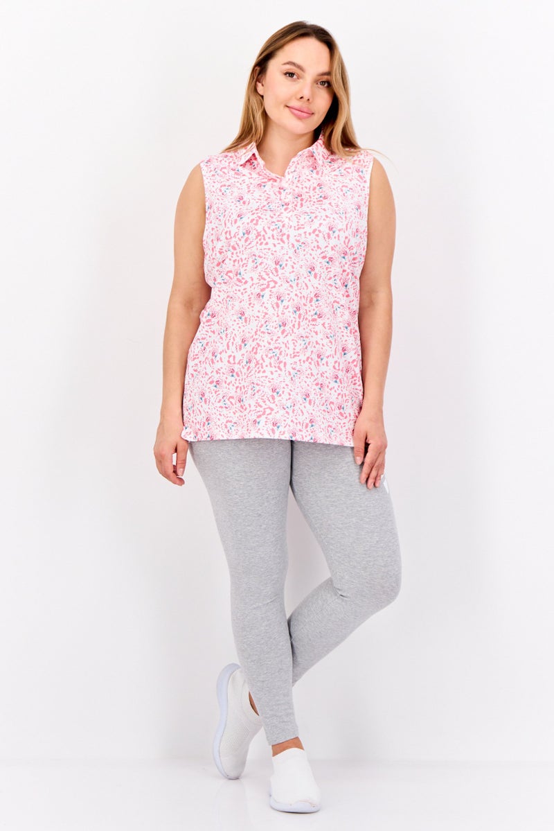 PUMA بلوزة رياضية نسائية بأكمام ملائمة، خارجية، وردي/أبيض - Image 2